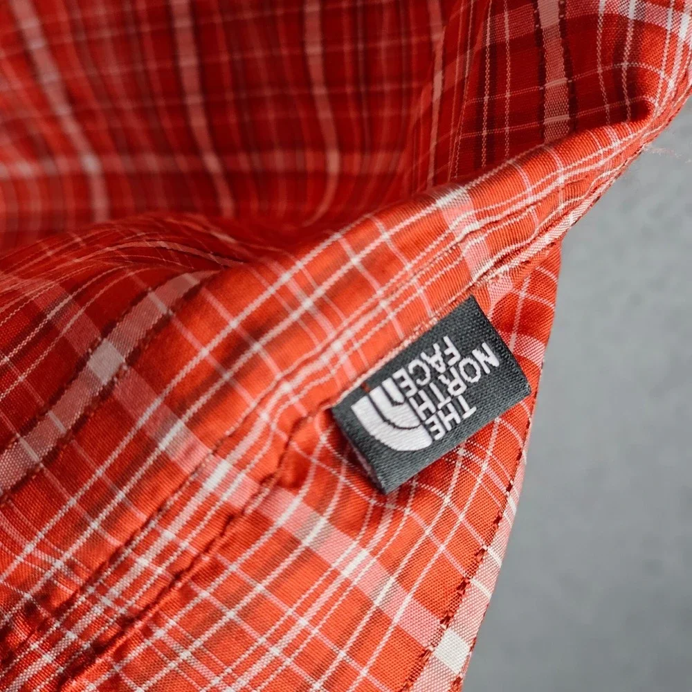 The North Face Shirt Mens Large Orange Plaid Short Sleeve Pocket Hiking Outdoor